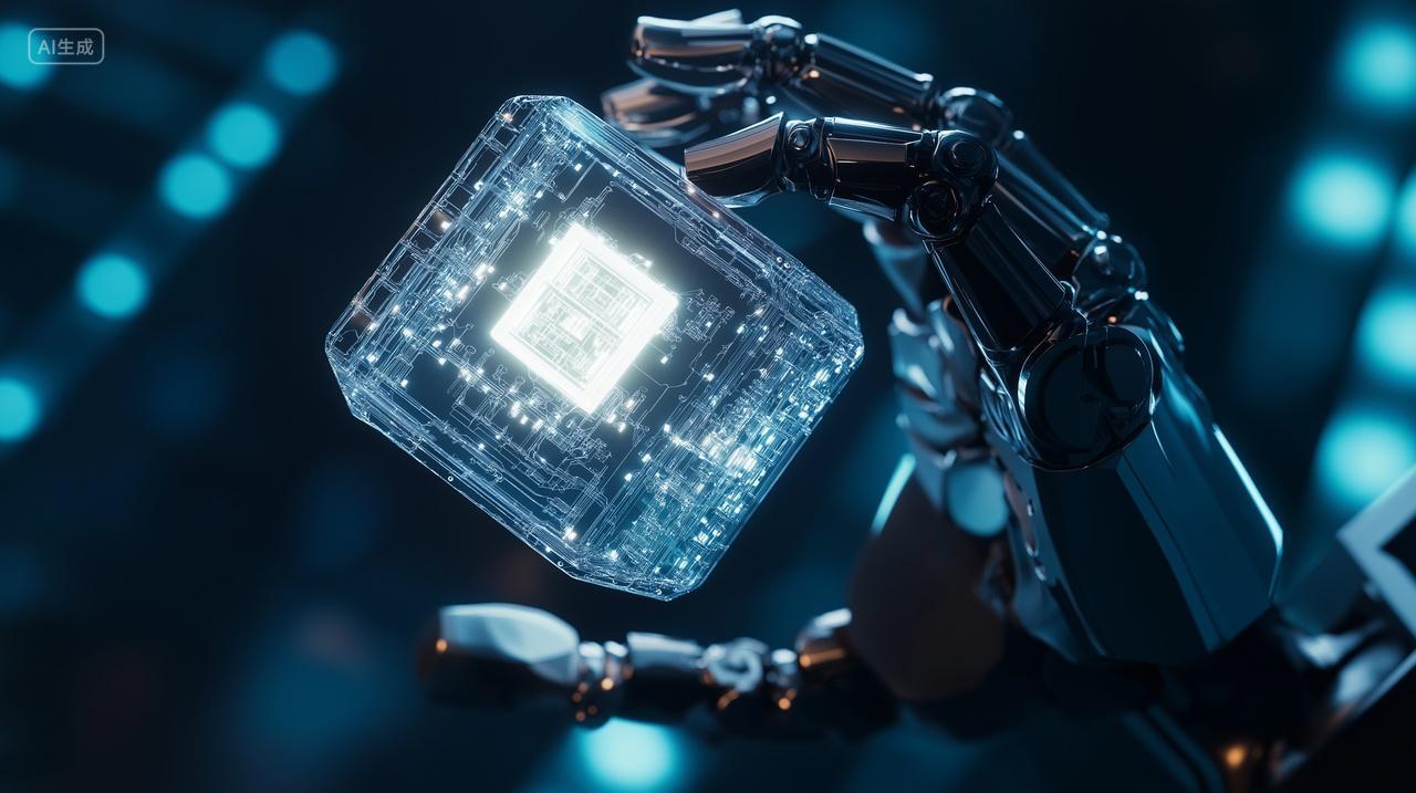 AI人工智能机器人手拿芯片未来科技