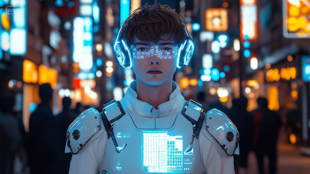 AI人工智能机器人站在城市街道