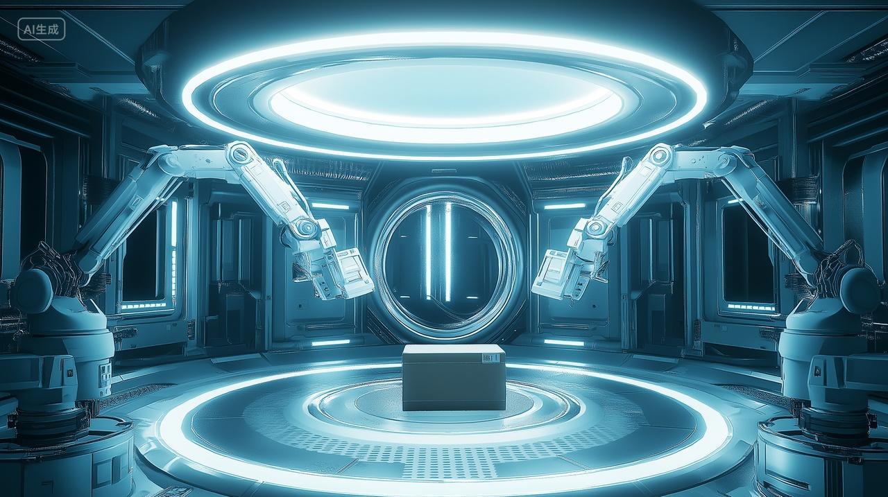 AI智能机器人手臂拆开包裹未来科技