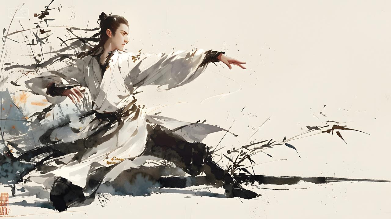 古装人物水墨画优雅手势传统风格图