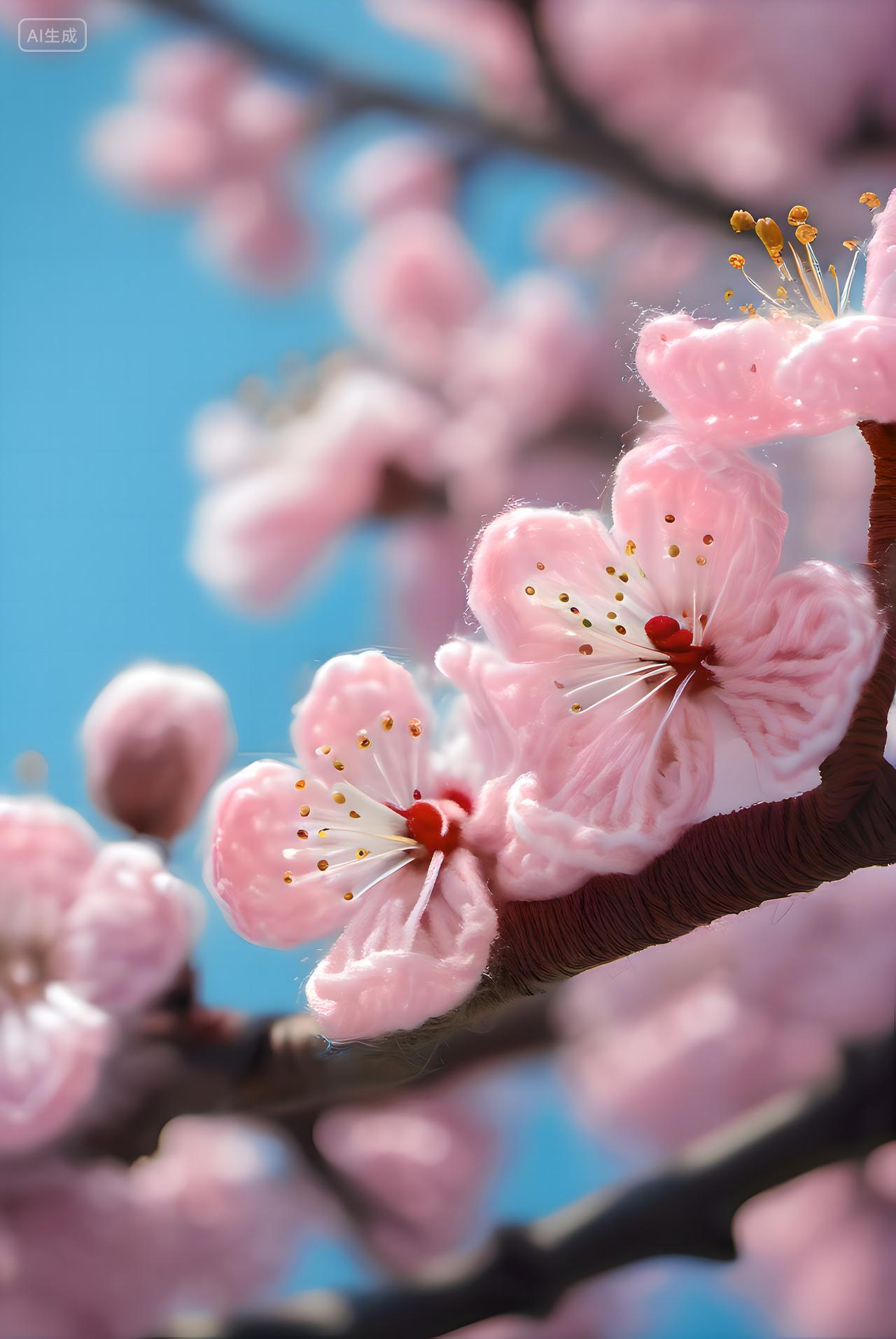花桃花春天盛开好运针织布艺