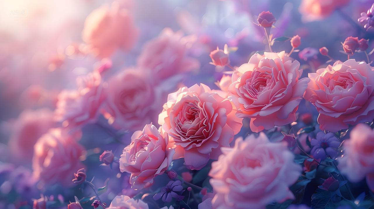 晨曦中的粉红玫瑰花海壁纸
