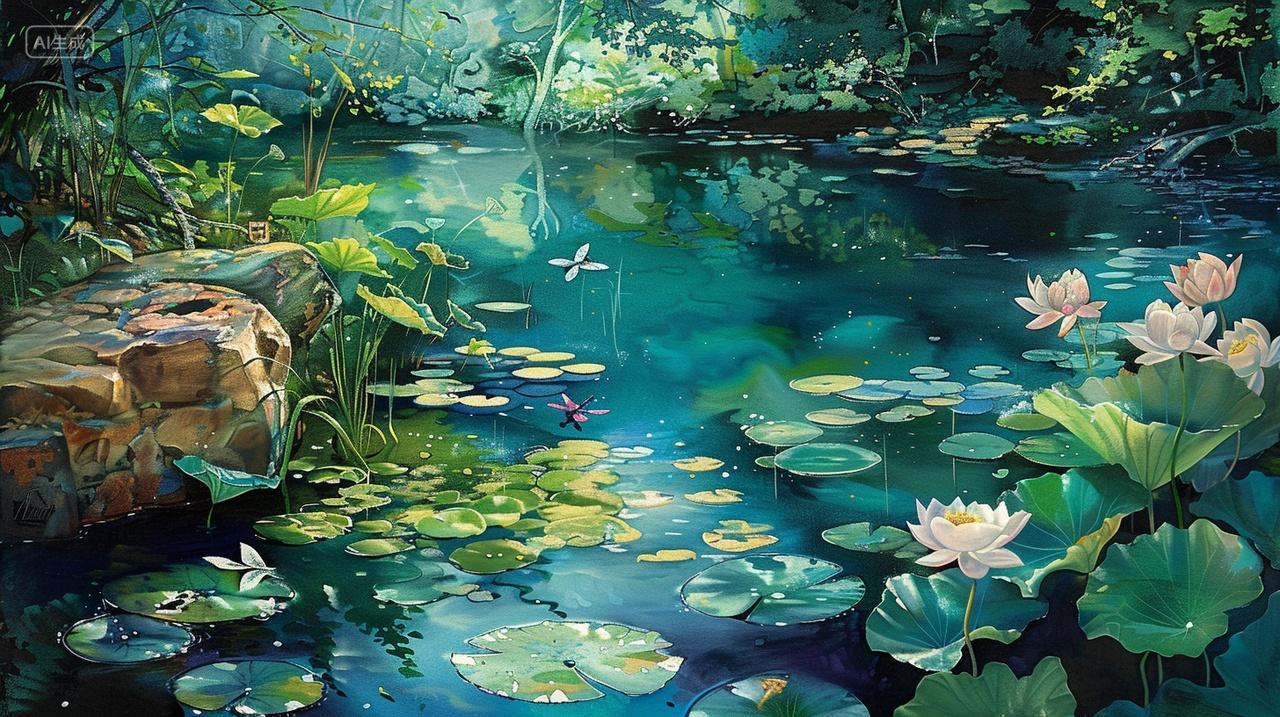 自然美丽的荷花池塘大暑小暑处暑夏天插画