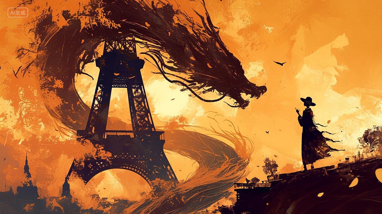 盘旋在埃菲尔铁塔上空的东方巨龙