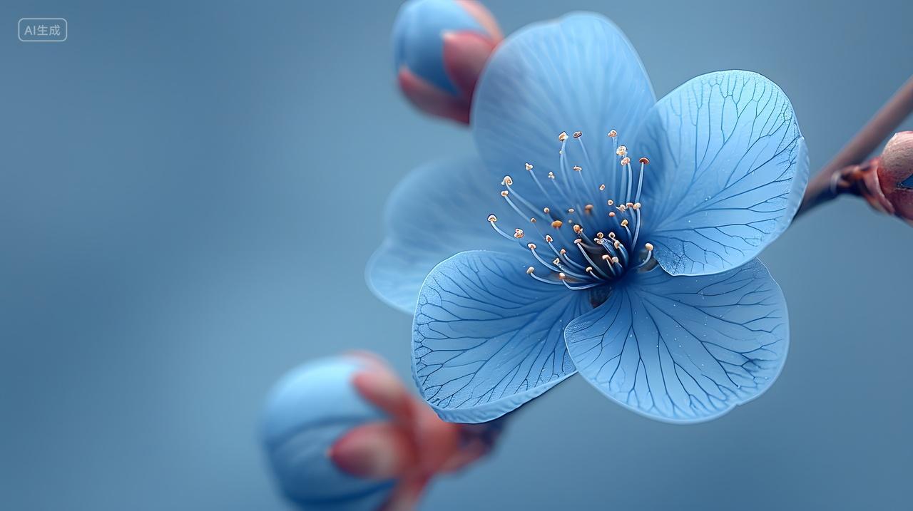 蓝色花朵与花蕾特写壁纸