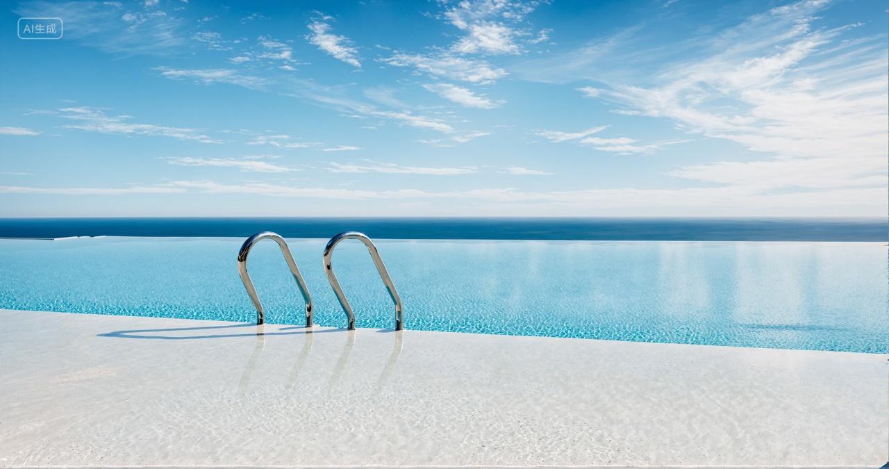 蓝天白云泳池夏天背景旅游度假