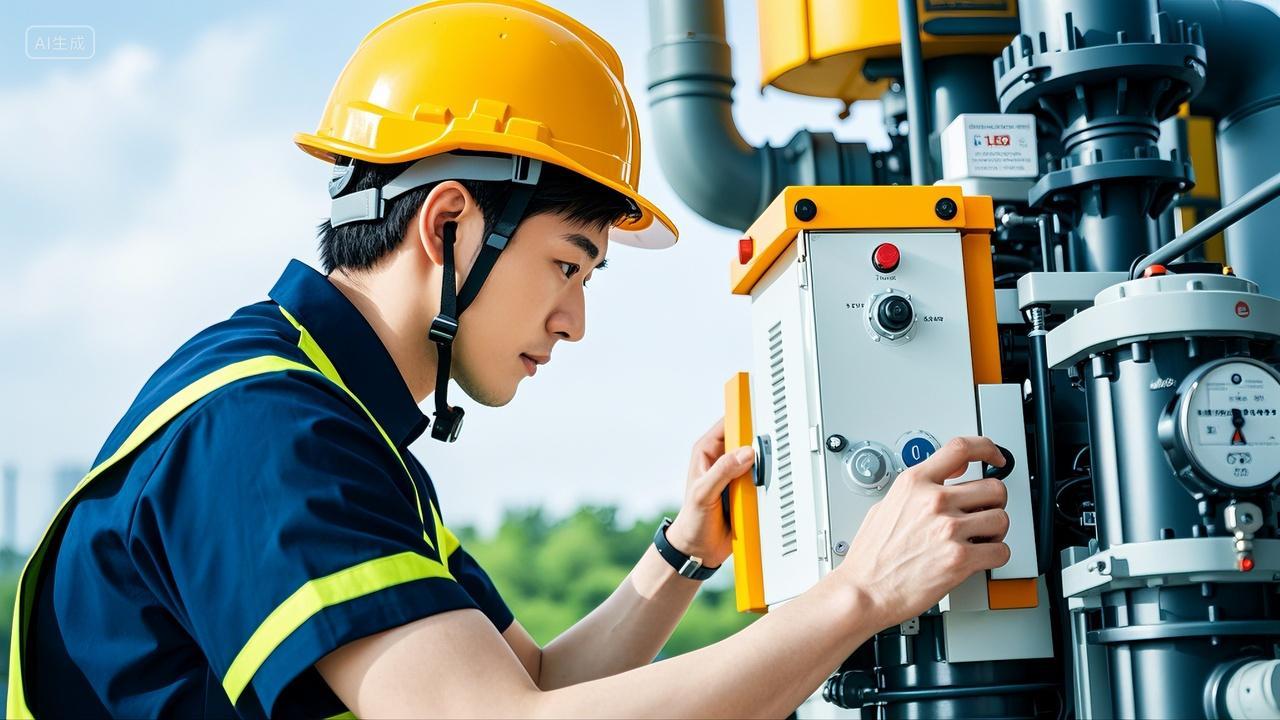 工程师技术员进行电力检查安全生产月