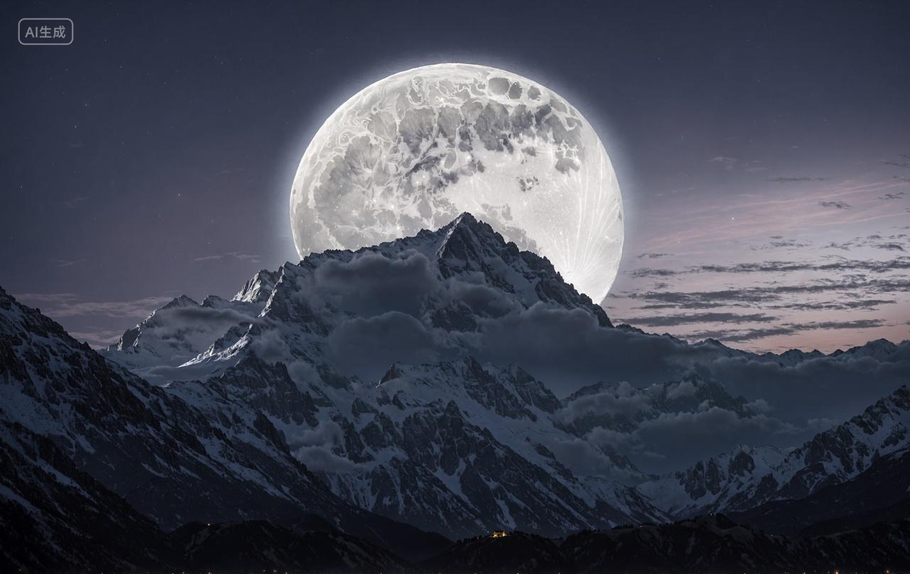 雪山山峰月亮自然风景壁纸