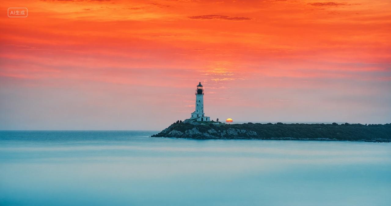 唯美日出海洋灯塔自然风景壁纸信纸封面