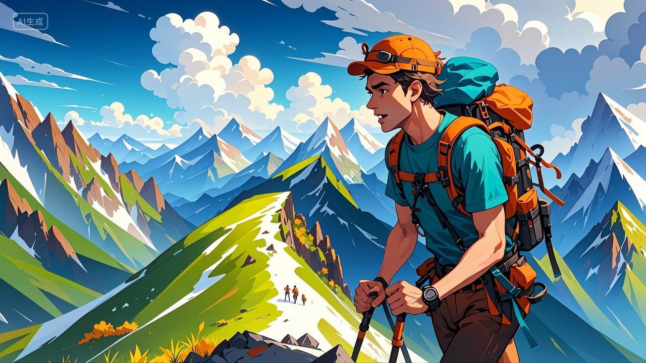 户外登山徒步攀登者插画旅行户外运动