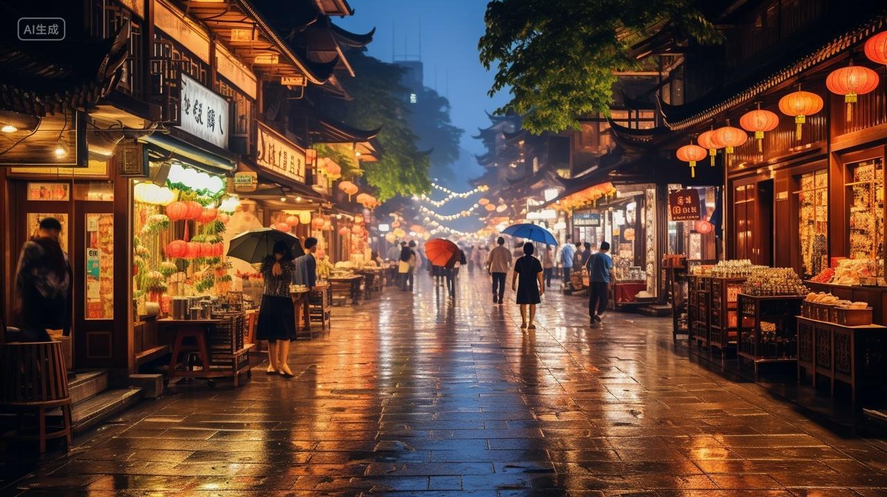 四川成都锦里古街夜景传统与现代交融