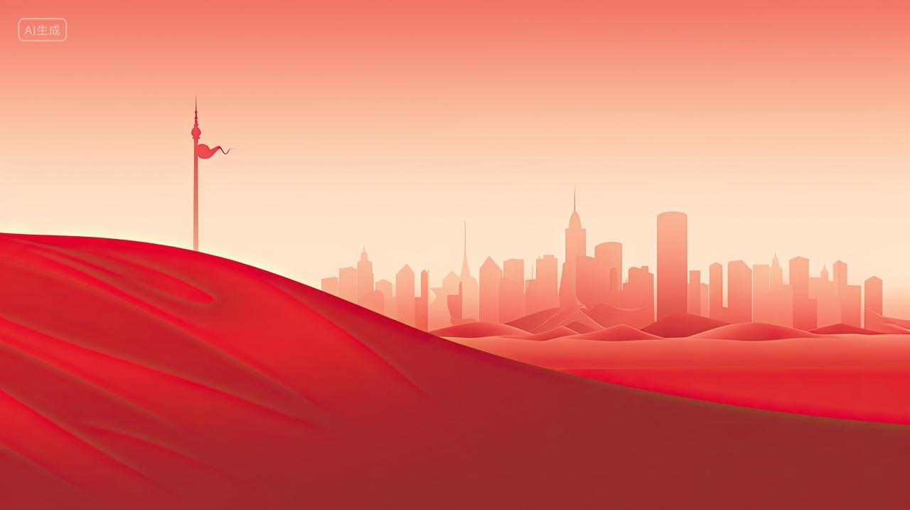 喜庆节日红色渐变和旗帜背景