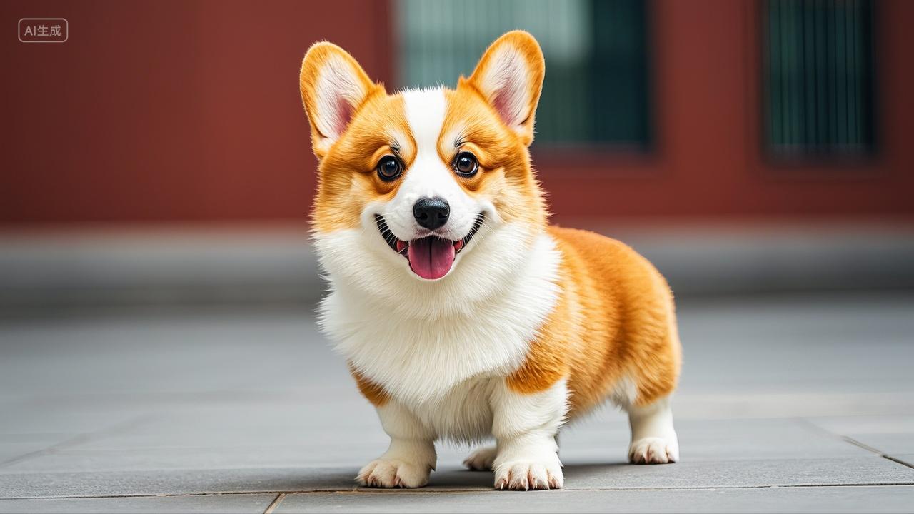 一只清纯可爱的柯基宠物狗小狗小短腿动物