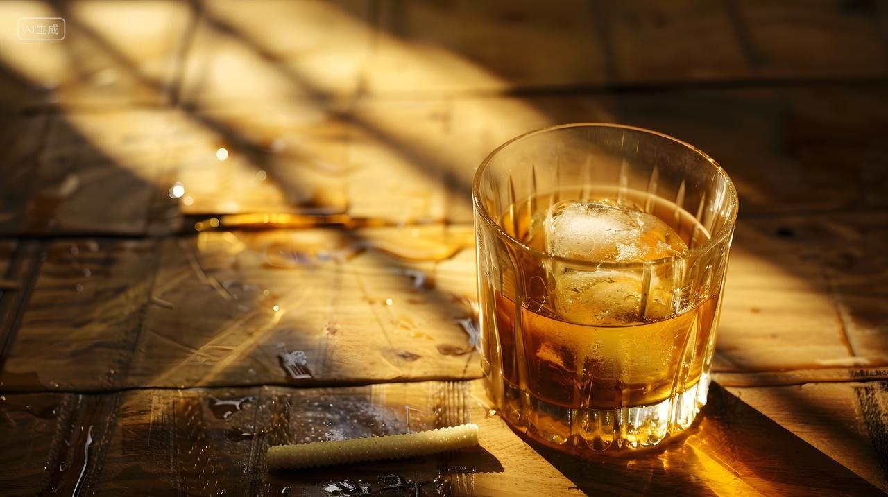 阳光下的威士忌冰饮静物摄影美食饮品