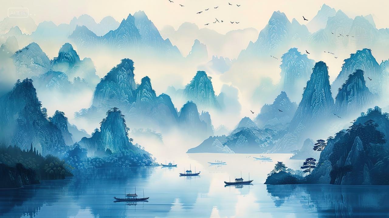 高级简约水墨山水