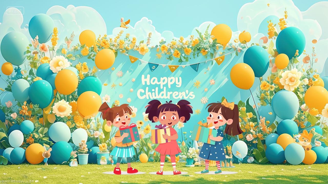 六一儿童节快乐的孩子和汽球