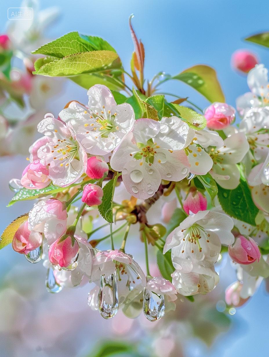 春天一株正在盛开的海棠花