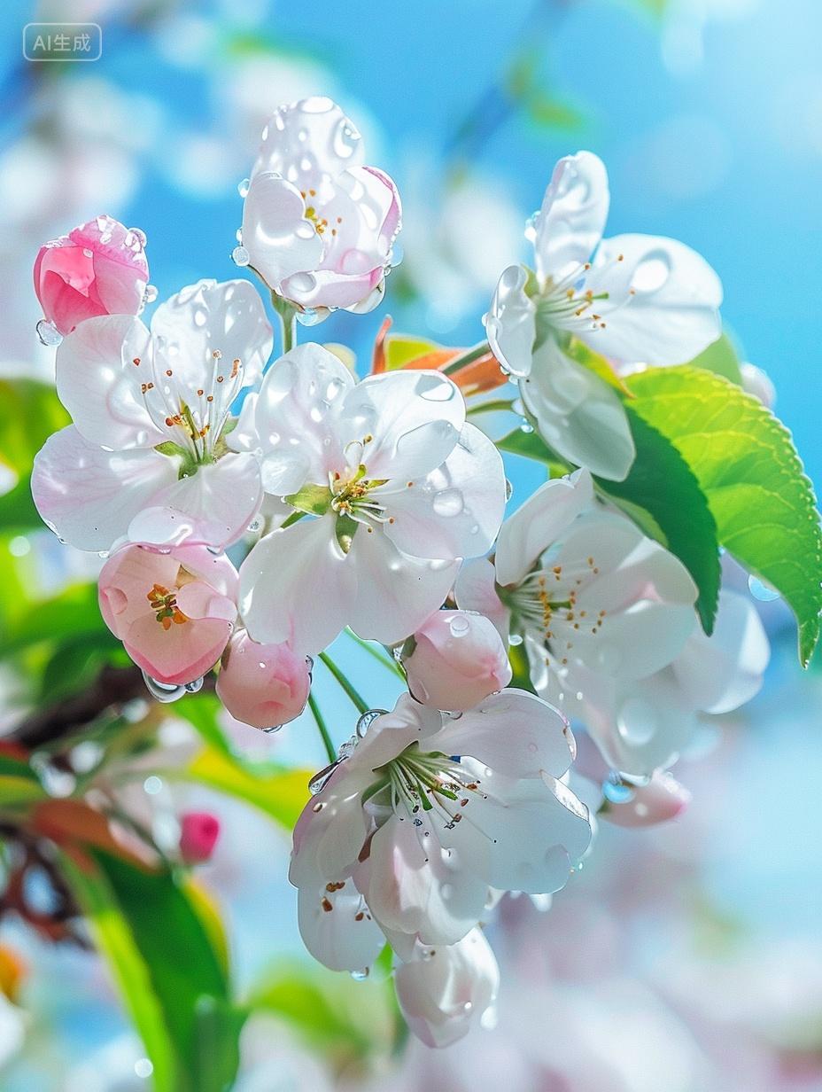 春天一株正在盛开的海棠花