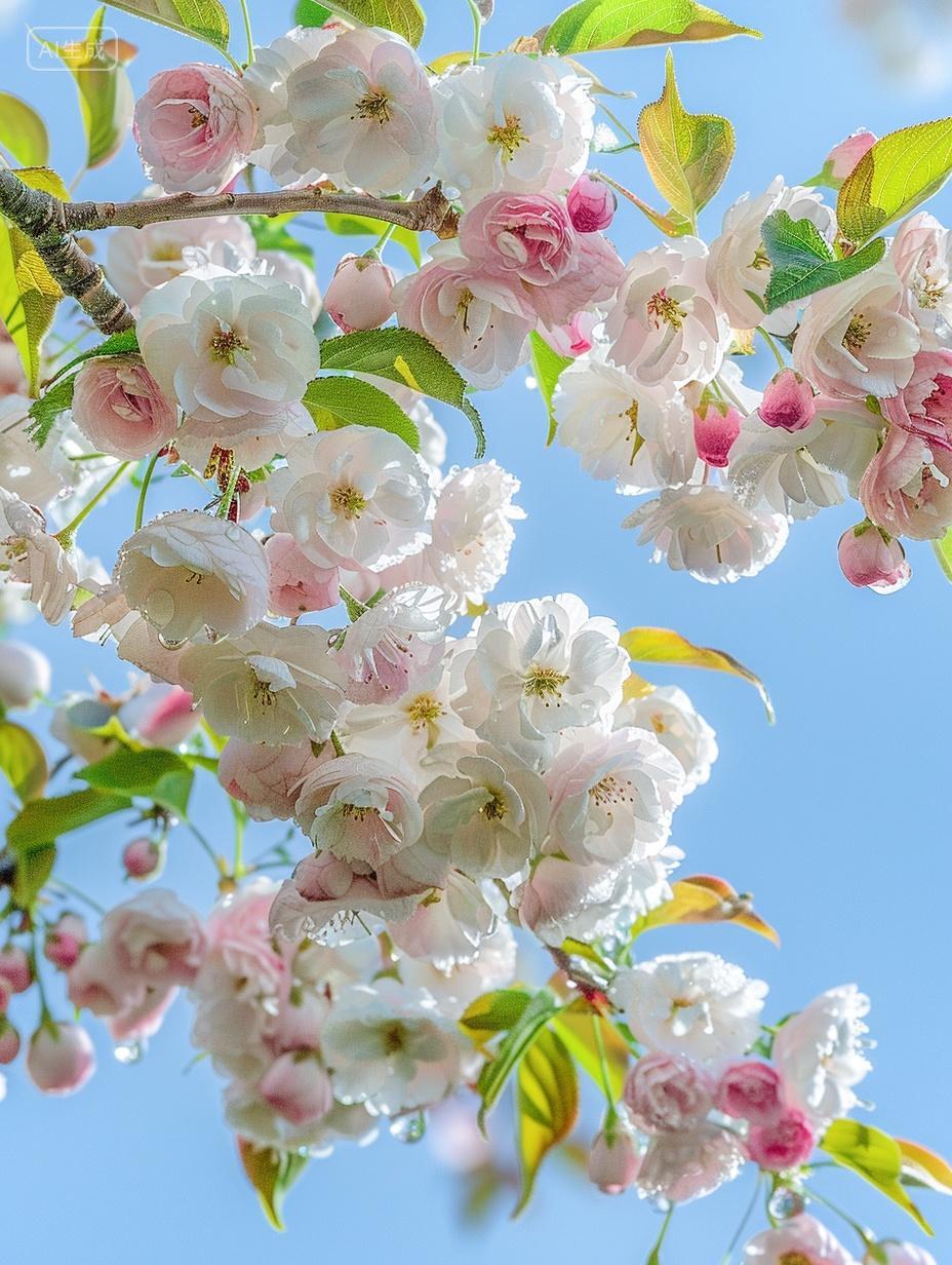 春天一株正在盛开的海棠花