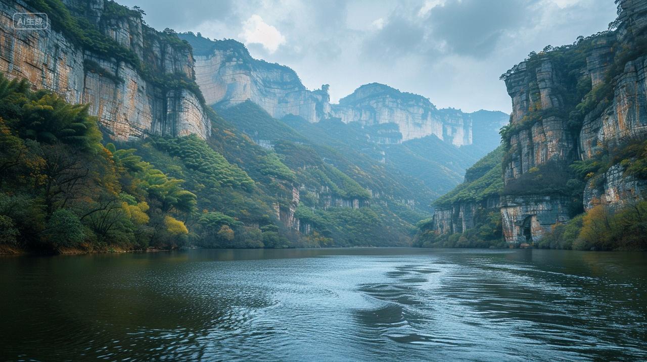 江水滔滔峭壁如削