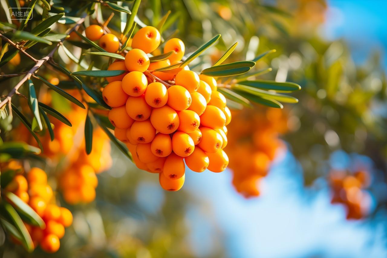 唯美秋日里的金黄沙棘果实餐饮美食