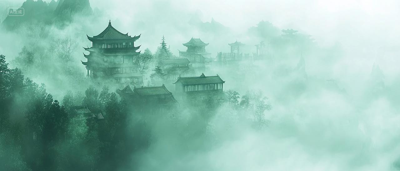 天青色古风水墨建筑