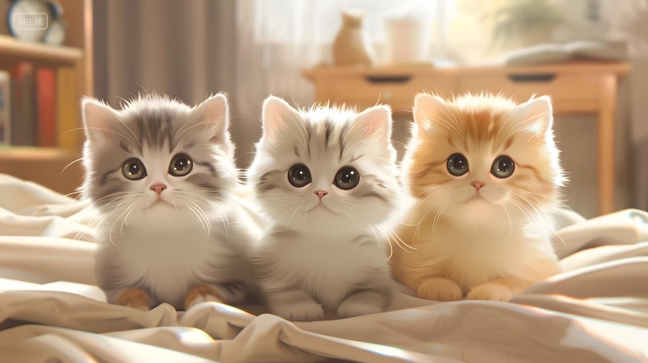 三只小猫咪可爱肖像宠物动物