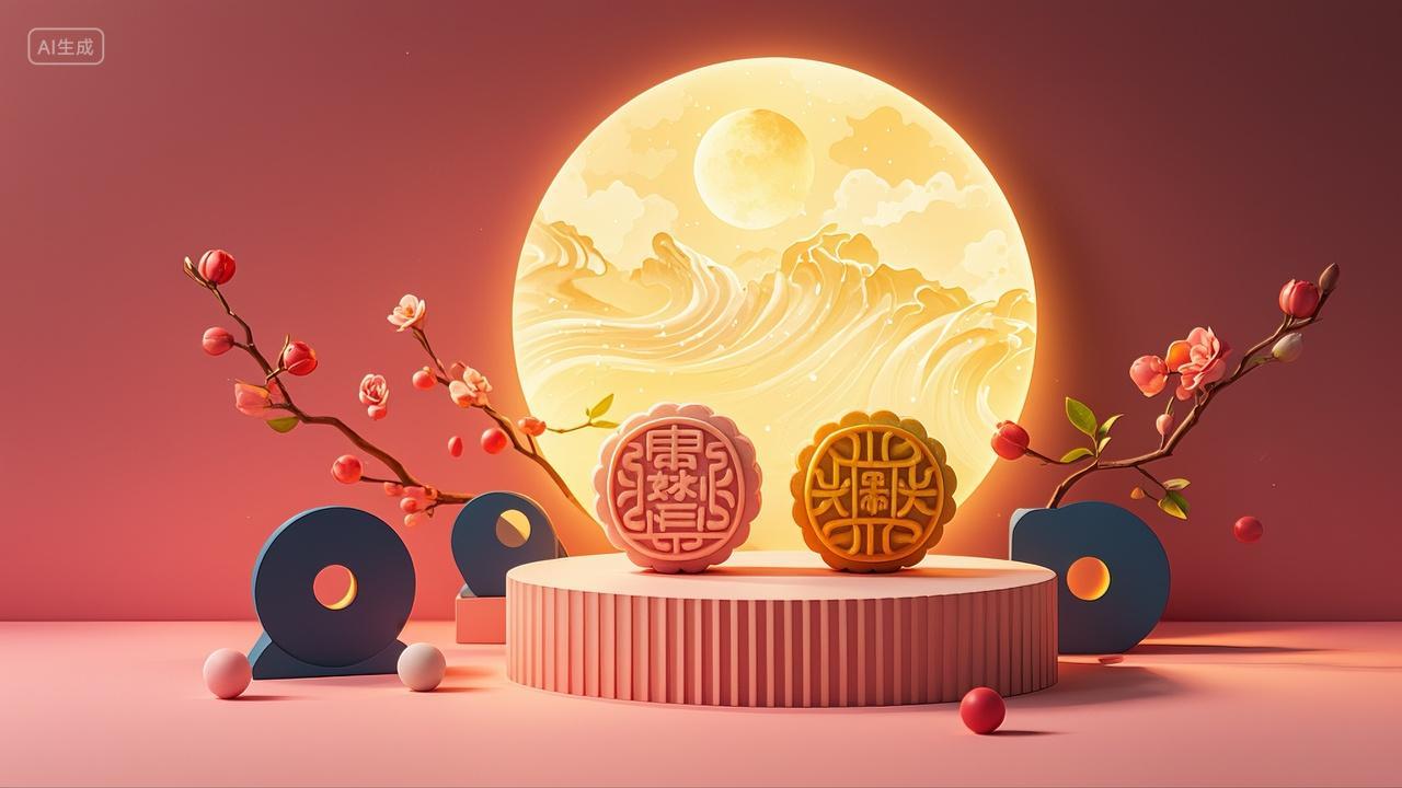 3D中秋月饼电商展台立体背景