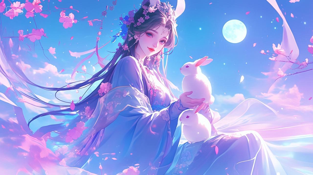 中国古代神话日嫦娥奔月传统节日中秋节插画背景