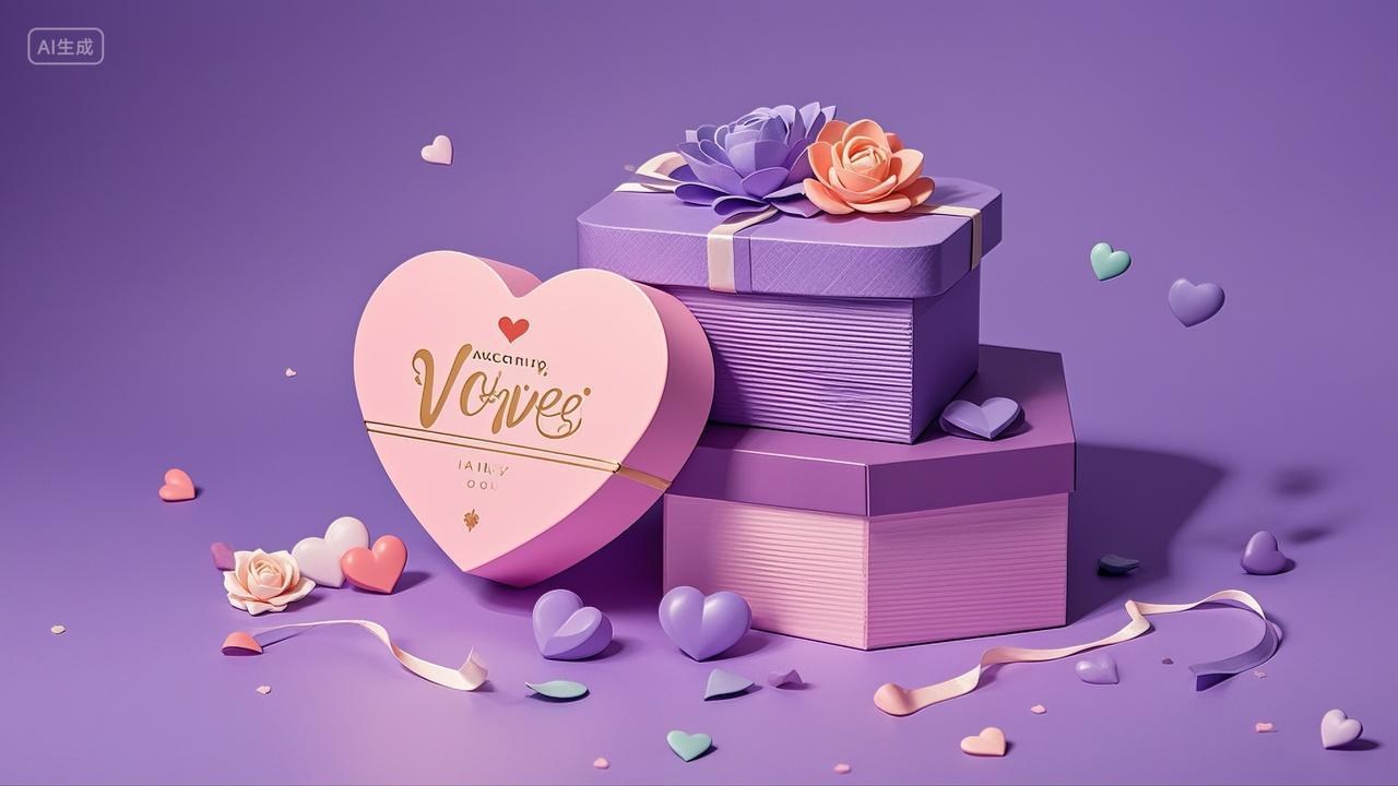 爱心礼盒礼物紫色背景七夕情人节520