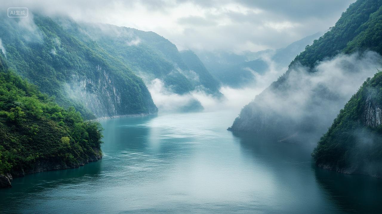 中国长江青山绿水云雾缭绕风景壁纸