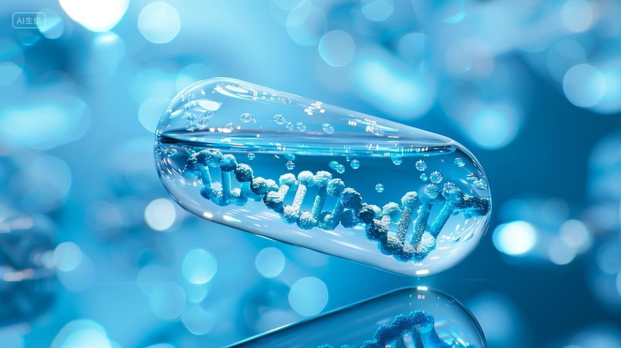 DNA分子螺旋结构悬浮在液体医疗背景