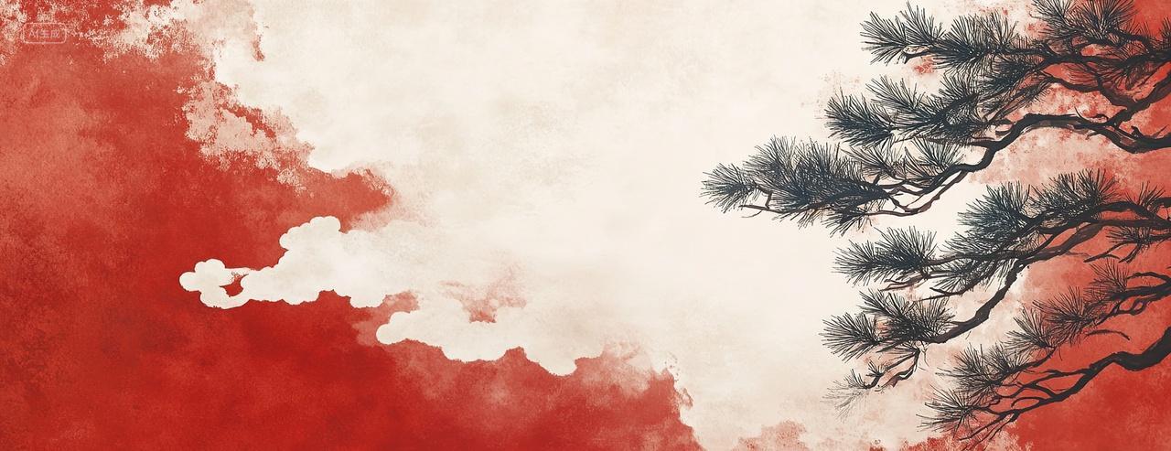 古风祥云松树大气背景