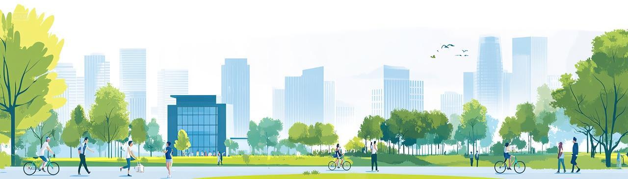 人们在城市公园里散步扁平风背景