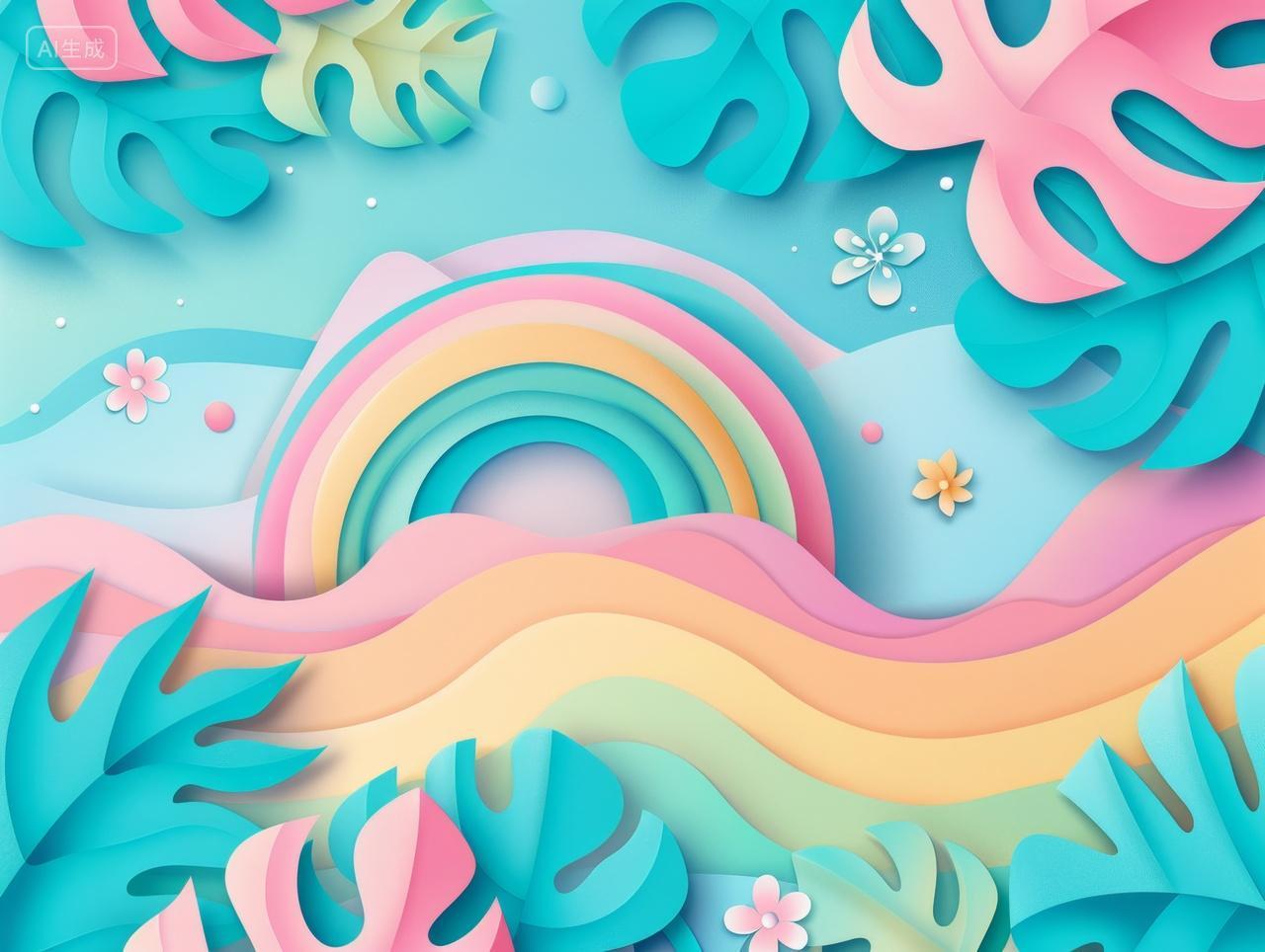 3D剪纸风格夏日清新纸艺背景