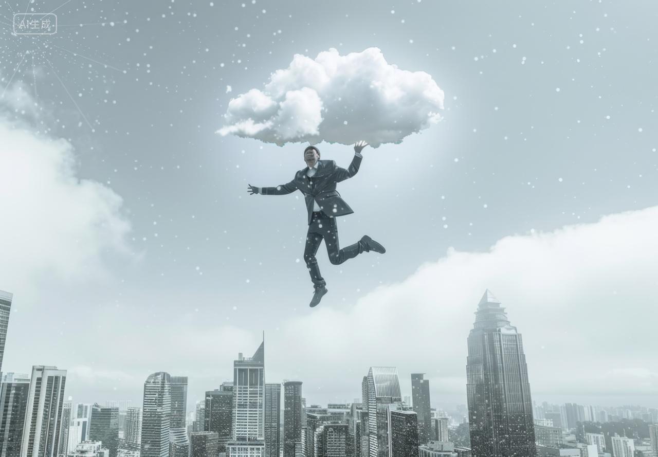 商务创意概念插图城市云端上的商务人士