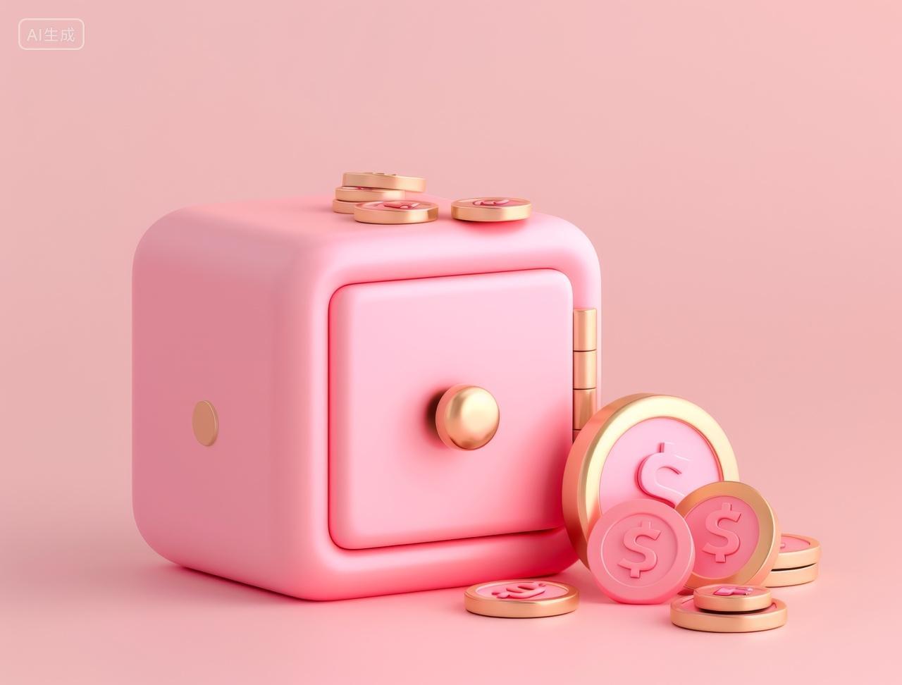 储蓄概念插图粉色保险箱里的金币