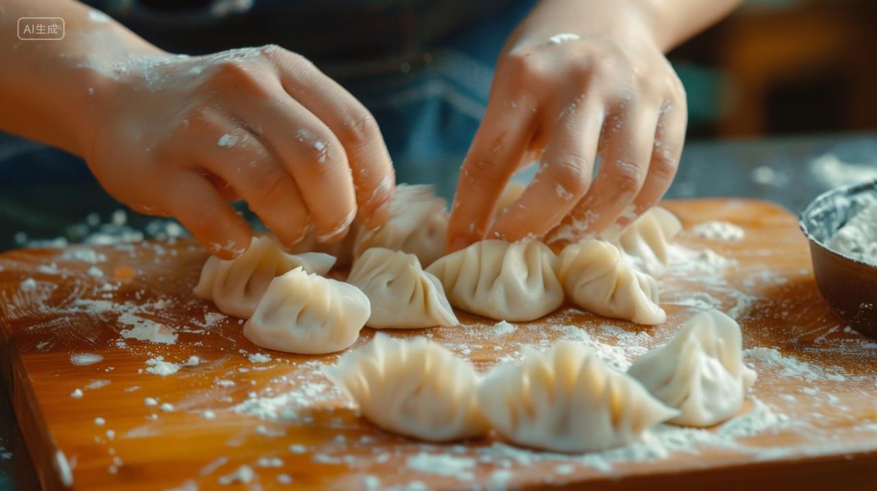 手工包饺子特写