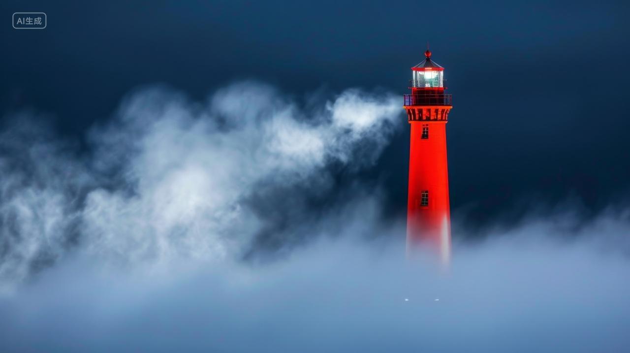 被雾气包围的海上灯塔