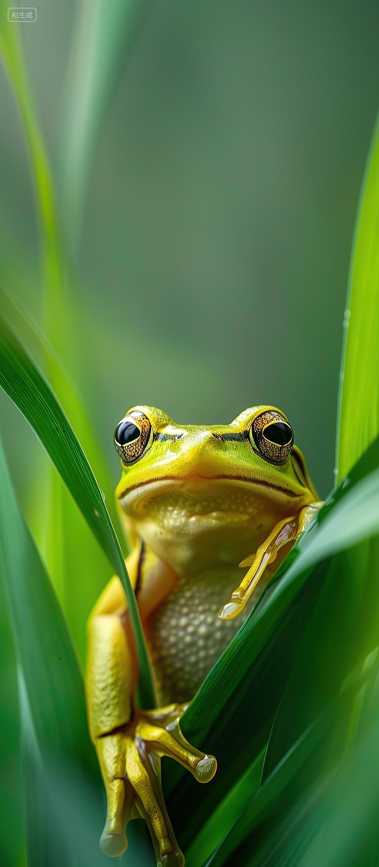 二十四节气小满时节一只青蛙在庄稼上