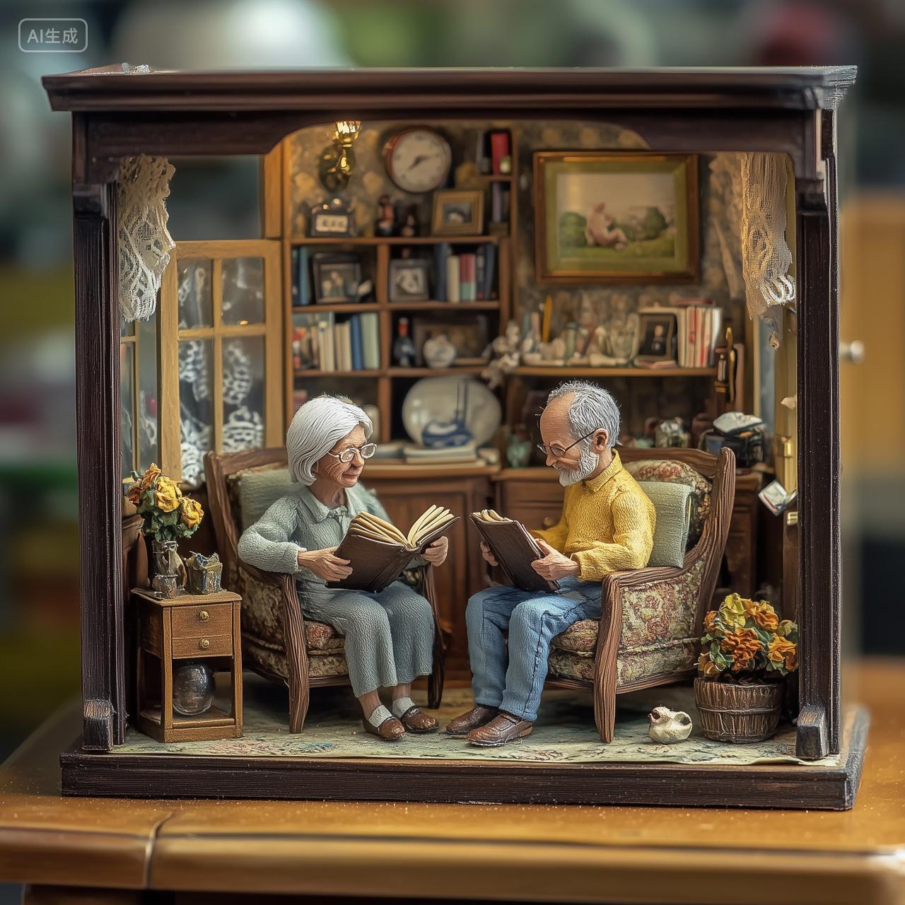 宁静温暖的家中共读微缩