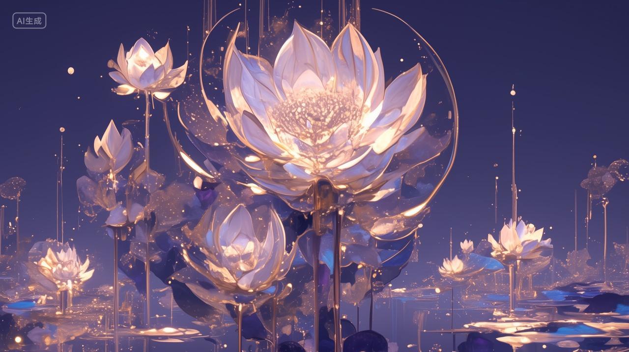 紫色荷花插画商用绘画设计