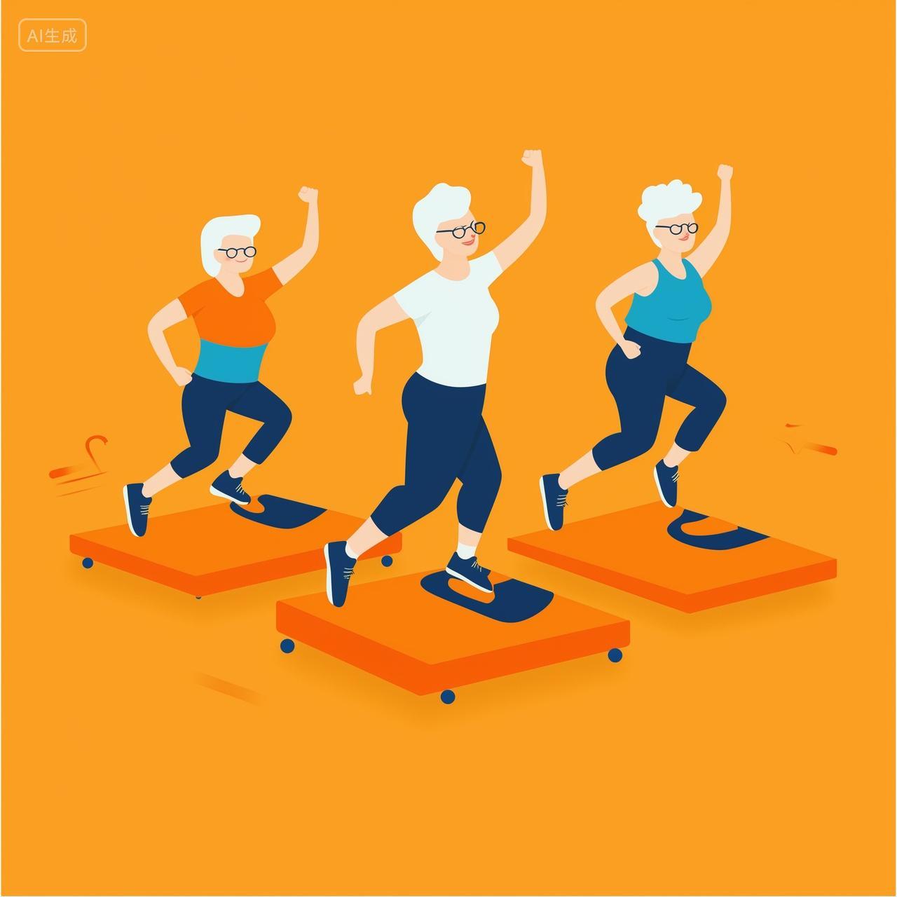 老年人在乡村骑行插画