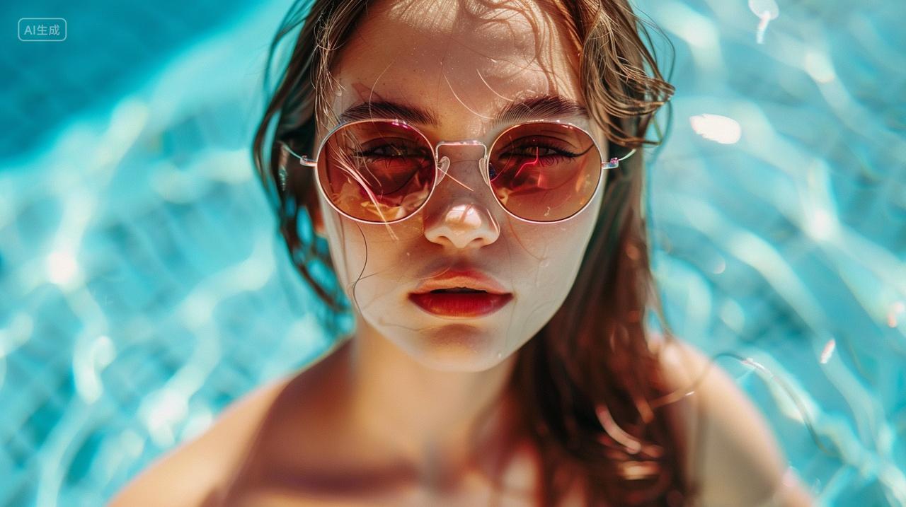 时尚写真泳池里的美女模特