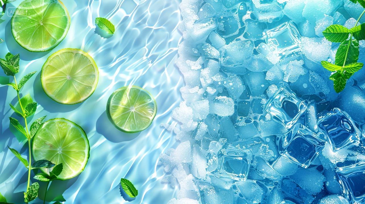 清爽透明的冰块柠檬