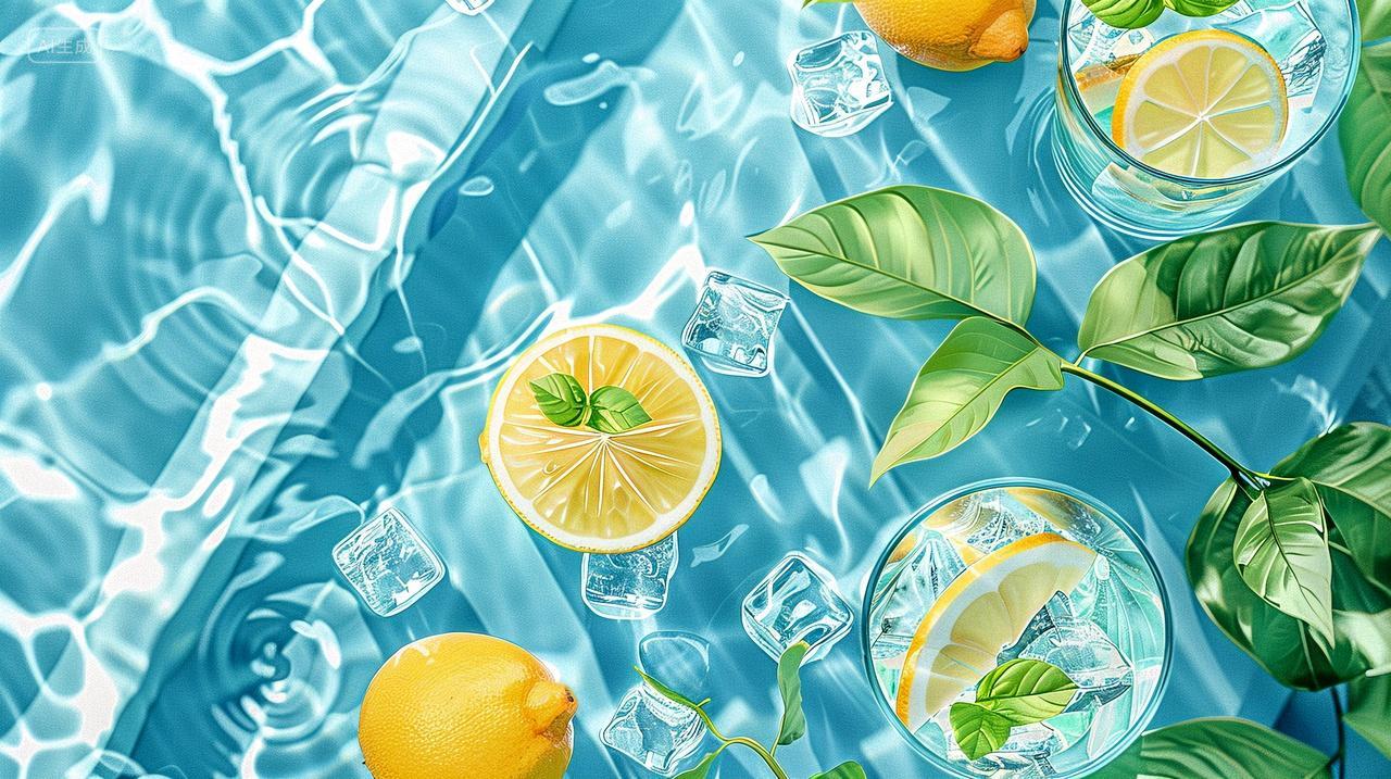 清爽透明的冰块柠檬