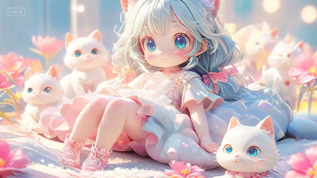 猫可爱温馨背景插画漫画安静甜美素材插画