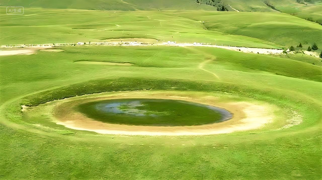 美丽的大草原天坑水坑草原绿洲湖泊