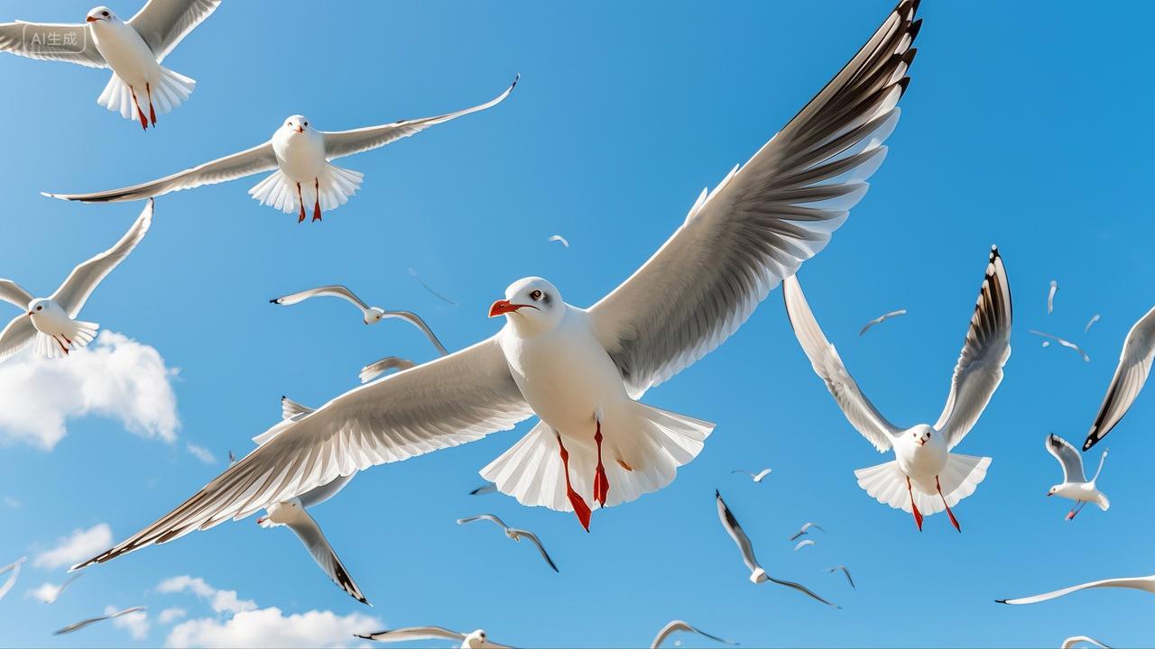 云南昆明海埂大坝上空飞翔的海鸥风景壁纸旅游