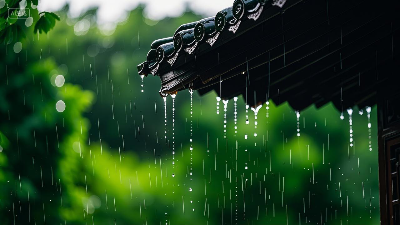 屋檐上流淌的雨滴雨水风景壁纸